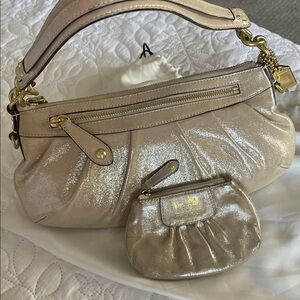 Coach Shimmery Cream Leather Shoulder Bag with Gold Hardware